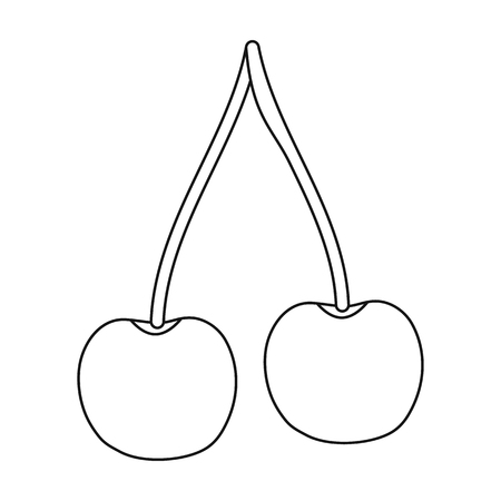 Cherry icon in outline style isolated on white background. Fruits symbol vector illustration.のイラスト素材