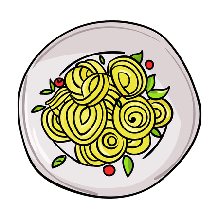 Italian spaghetti pasta icon in cartoon style isolated on white background. Italy country symbol vector illustration.のイラスト素材