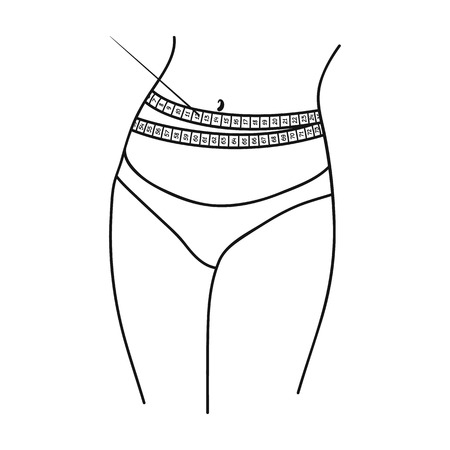 Waist with measuring tape icon in outline style isolated on white background. Sport and fitness symbol vector illustration.のイラスト素材