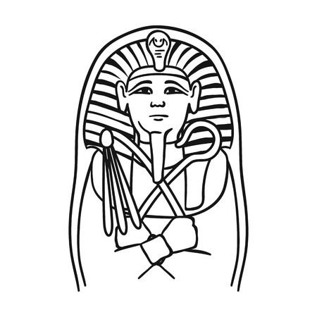 Egyptian pharaoh sarcophagus icon in outline style isolated on white background. Museum symbol vector illustration.のイラスト素材