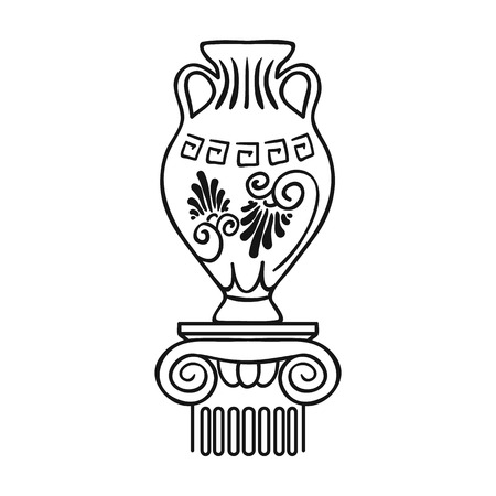 Amphora icon in outline style isolated on white background. Museum symbol vector illustration.のイラスト素材