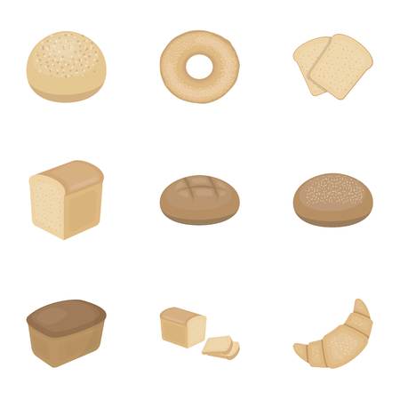 Bread set icons in cartoon style. Big collection of bread vector symbol stockのイラスト素材