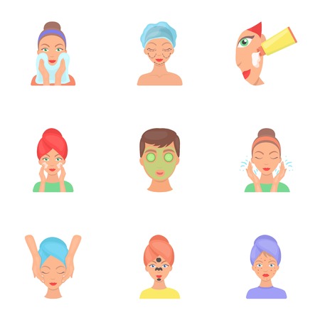 Skin care set icons in cartoon style. Big collection of skin care vector symbol stockのイラスト素材