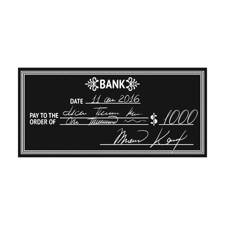Cheque icon in black style isolated on white background. Money and finance symbol vector illustration.のイラスト素材