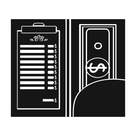 Restaurant receipt with cash icon in black style isolated on white background. Restaurant symbol vector illustration.のイラスト素材