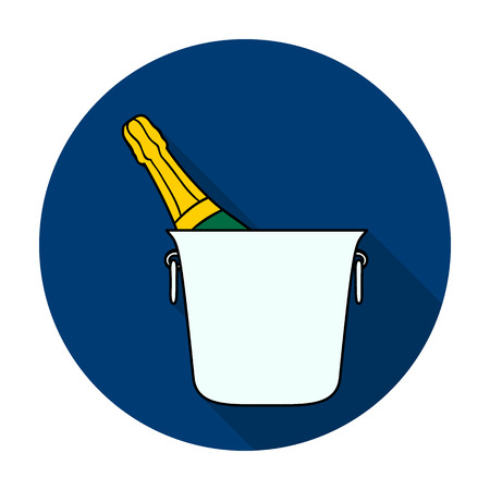 Bottle of champagne in an ice bucket icon in flat style isolated on white background. Restaurant symbol vector illustration.のイラスト素材