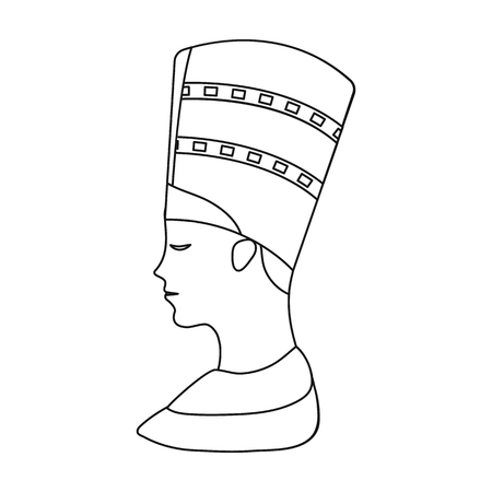 Bust of Nefertiti icon in outline style isolated on white background. Ancient Egypt symbol vector illustration.のイラスト素材