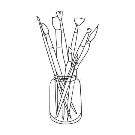 Paintbrushes for painting in the jar icon in outline style isolated on white background. Artist and drawing symbol vector illustration.のイラスト素材
