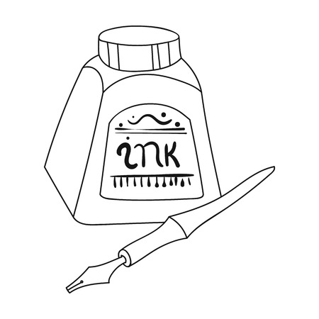 Dip pen with inkwell icon in outline style isolated on white background. Artist and drawing symbol vector illustration.のイラスト素材