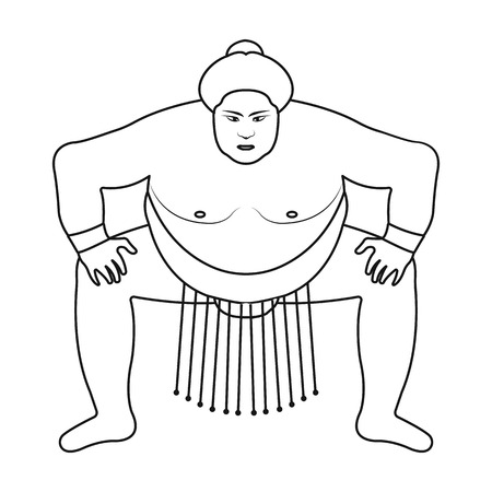 Sumo wrestler icon in outline style isolated on white background. Japan symbol vector illustration.のイラスト素材