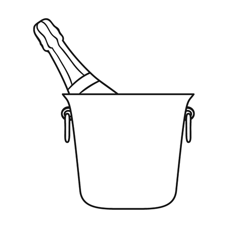 Bottle of champagne in an ice bucket icon in outline style isolated on white background. Restaurant symbol vector illustration.のイラスト素材