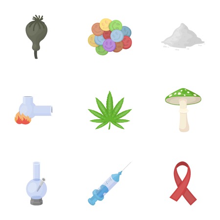 Drugs set icons in cartoon style. Big collection of drugs vector symbol stockのイラスト素材