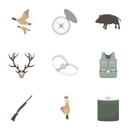 Hunting set icons in cartoon style. Big collection of hunting vector symbol stockのイラスト素材