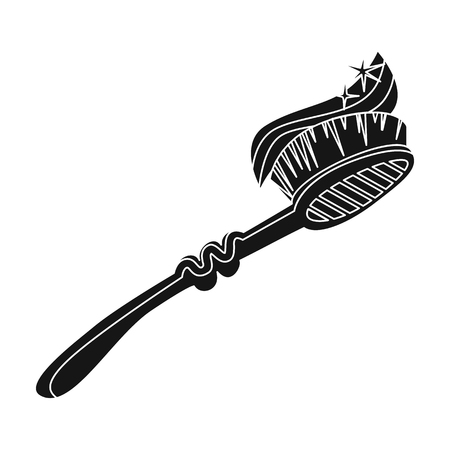 Toothbrush with toothpaste icon in black style isolated on white background. Dental care symbol vector illustration.のイラスト素材
