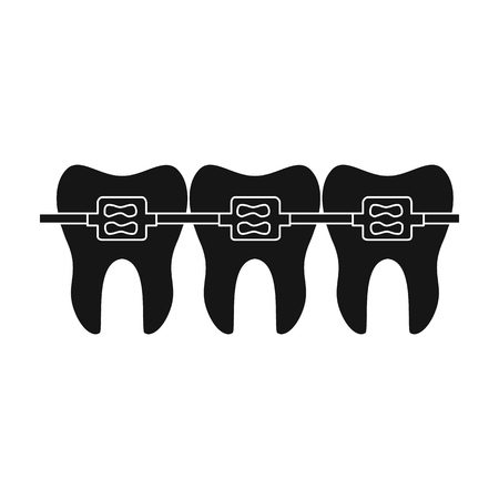 Teeth with dental braces icon in black style isolated on white background. Dental care symbol vector illustration.のイラスト素材