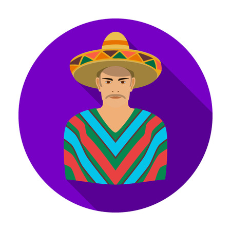 Mexican man in sombrero and poncho icon in flat style isolated on white background. Mexico country symbol vector illustration.のイラスト素材