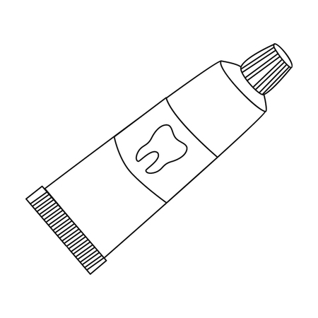 Tube of toothpaste icon in outline style isolated on white background. Dental care symbol vector illustration.のイラスト素材