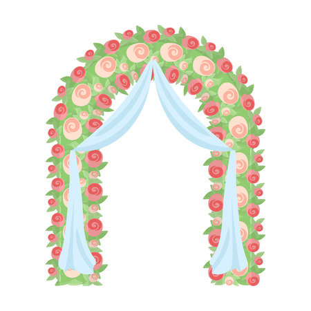 Floral wedding arch icon in cartoon style isolated on white background. Event service symbol vector illustration.のイラスト素材