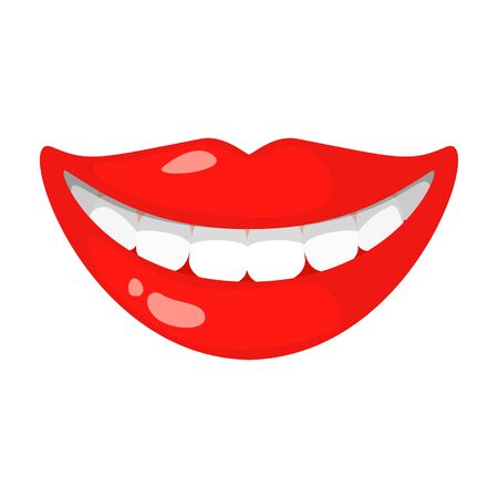 Smile with white teeth icon in cartoon style isolated on white background. Dental care symbol vector illustration.sのイラスト素材