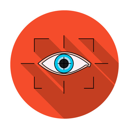 Focus of eye in the virtual reality icon in flat style isolated on white background. Virtual reality symbol vector illustration.のイラスト素材