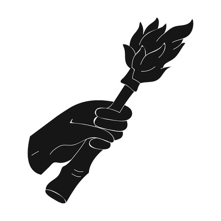 Burning torch in the hand icon in black style isolated on white background. Stone age symbol vector illustration.のイラスト素材