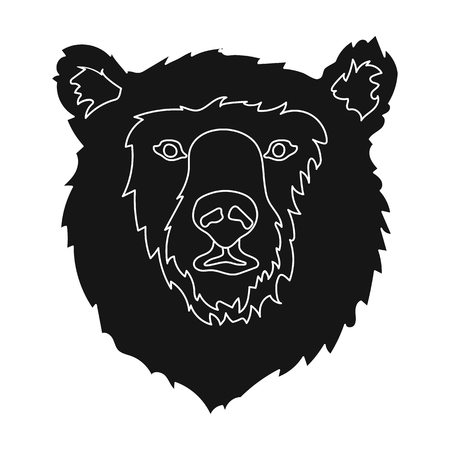 Brown bear muzzle icon in black design isolated on white background. Russian country symbol stock vector illustration.のイラスト素材