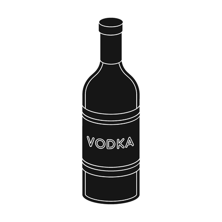 Glass bottle of vodka icon in black design isolated on white background. Russian country symbol stock vector illustration.のイラスト素材