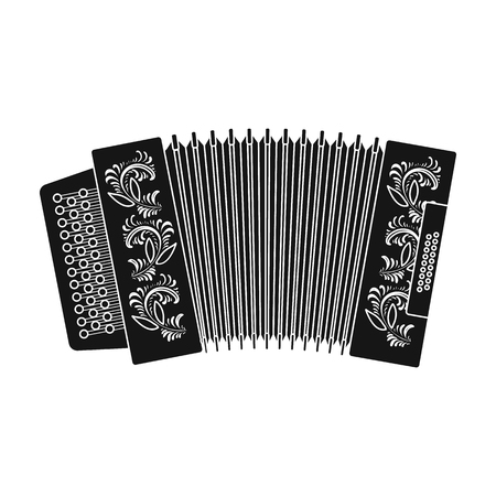 Classical bayan, accordion or harmonic icon in black design isolated on white background. Russian country symbol stock vector illustration.のイラスト素材