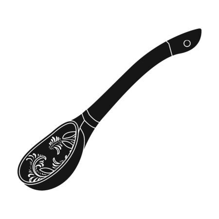 Russian traditional wooden spoon icon in black design isolated on white background. Russian country symbol stock vector illustration.のイラスト素材