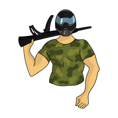 Paintball player icon in cartoon style isolated on white background. Paintball symbol stock vector illustration.のイラスト素材