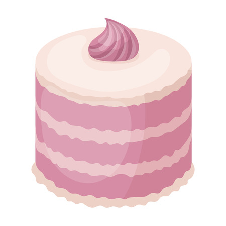 Purple cake icon in cartoon style isolated on white background. Cakes symbol stock vector illustration.のイラスト素材
