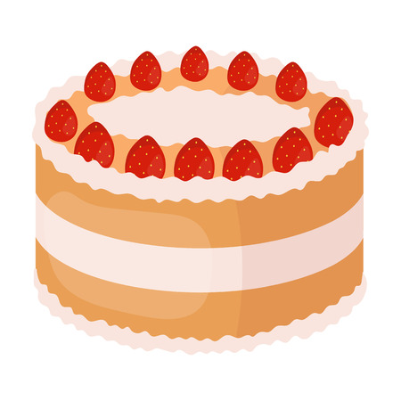 Strawberry cake icon in cartoon style isolated on white background. Cakes symbol stock vector illustration.のイラスト素材