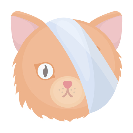 Sick cat with bandage on a head icon in cartoon style isolated on white background. Veterinary clinic symbol stock vector illustration.のイラスト素材