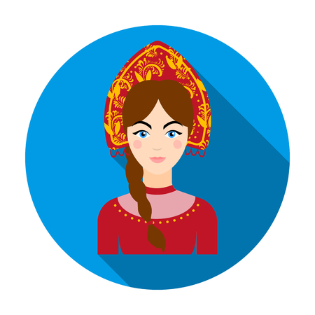 Russian woman in traditional suit icon in flat style isolated on white background. Russian country symbol stock vector illustration.のイラスト素材