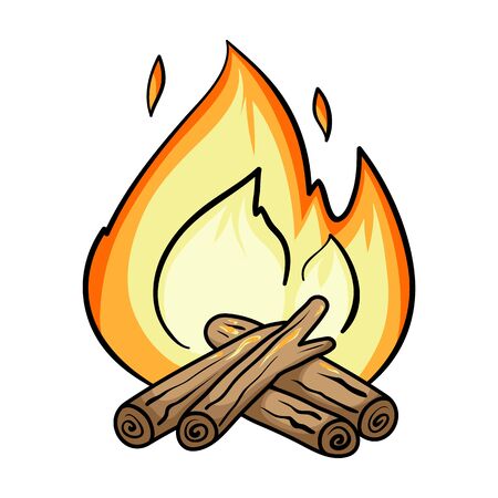 Campfire icon in cartoon style isolated on white background. Fishing symbol stock vector illustration.のイラスト素材
