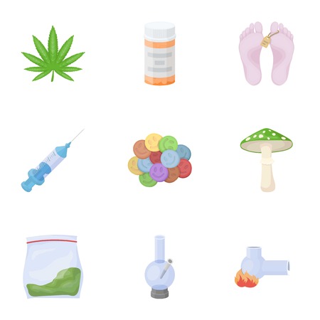 Drugs set icons in cartoon style. Big collection of drugs vector symbol stock illustrationのイラスト素材
