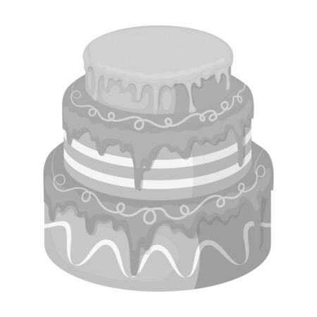 Blue three-ply cake icon in monochrome style isolated on white background. Cakes symbol stock vector illustration.のイラスト素材