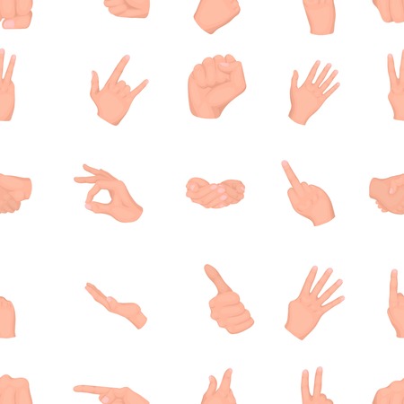 Hand gestures pattern icons in cartoon style. Big collection of hand gestures vector illustration symbol.のイラスト素材