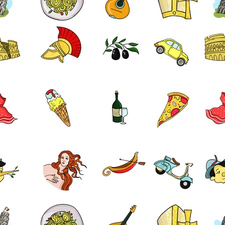 Italy country pattern icons in cartoon style. Big collection of Italy country vector symbol stock illustrationのイラスト素材
