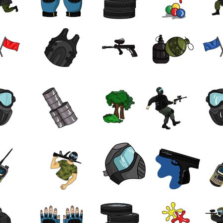Paintball pattern icons in cartoon style. Big collection of paintball vector symbol stock illustrationのイラスト素材