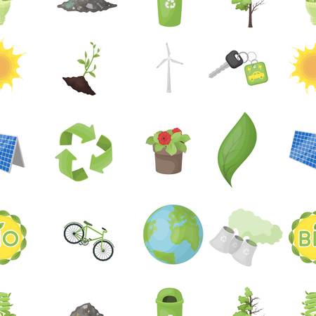Bio and ecology pattern icons in cartoon style. Big collection of bio and ecology vector symbol stock illustrationのイラスト素材