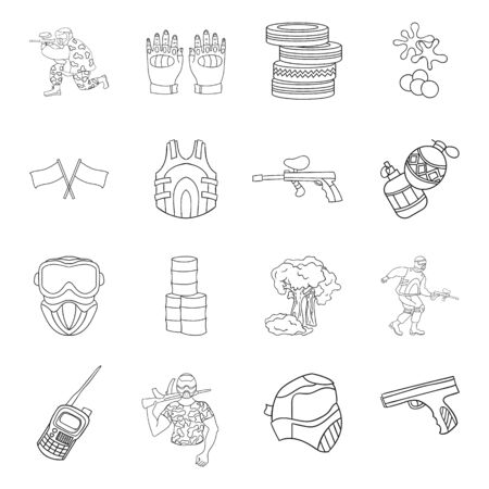 Paintball set icons in outline style. Big collection of paintball vector symbol stock illustrationのイラスト素材