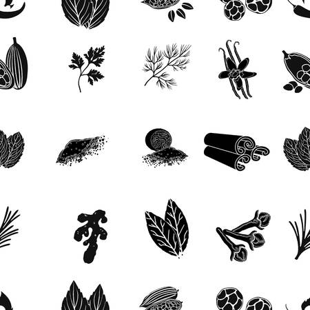 Herb and spices pattern icons in black style. Big collection of herb and spices vector symbol stock illustrationのイラスト素材