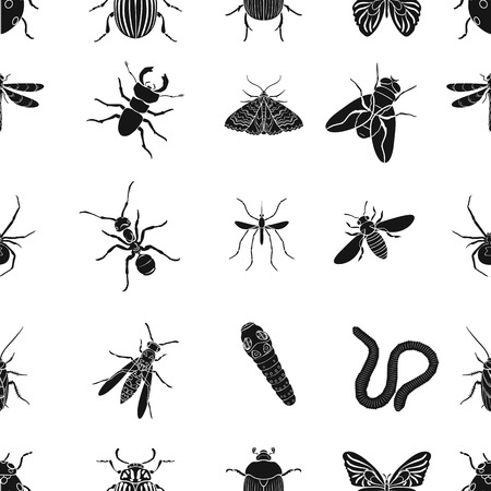 Insects pattern icons in black style. Big collection of insects vector symbol stock illustrationのイラスト素材