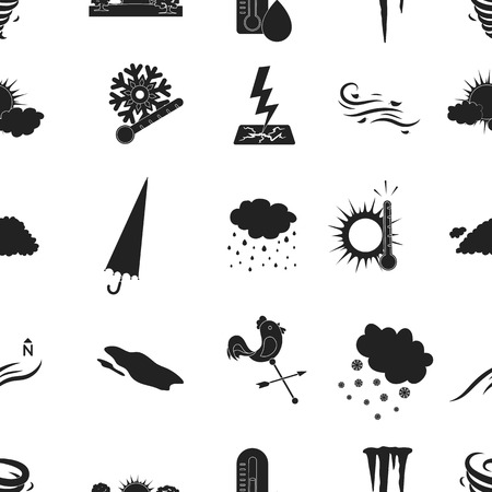 Weather pattern icons in black style. Big collection of weather vector symbol stock illustrationのイラスト素材