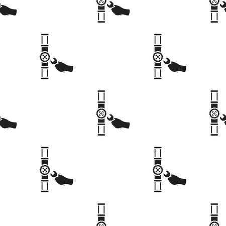 Wrench and valve icon in black style isolated on white background. Plumbing pattern stock vector illustration.のイラスト素材