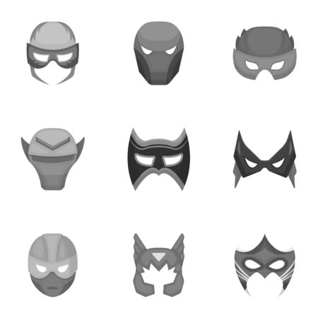 Superhero mask set icons in monochrome style. Big collection of superhero mask vector symbol stock illustrationのイラスト素材