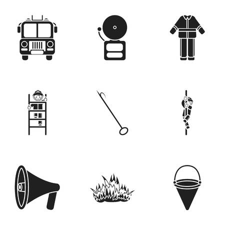 Fire department set icons in black style. Big collection of fire department vector symbol stock illustrationのイラスト素材