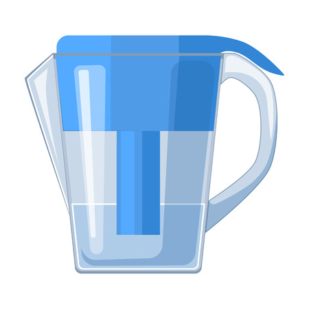 Water jug with filter cartridge icon in cartoon style isolated on white background. Water filtration system symbol stock vector illustration.のイラスト素材