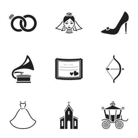Weeding set icons in black style. Big collection of wedding vector symbol stock illustrationのイラスト素材